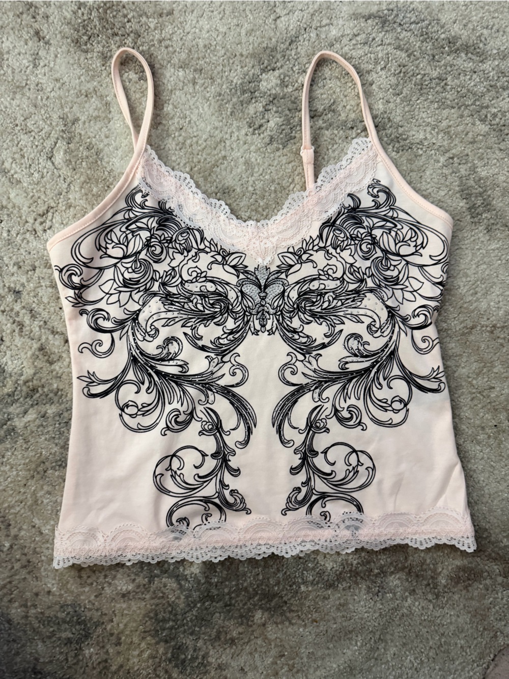 Women's Lace-Trim Floral Print Camisole - Light Pink